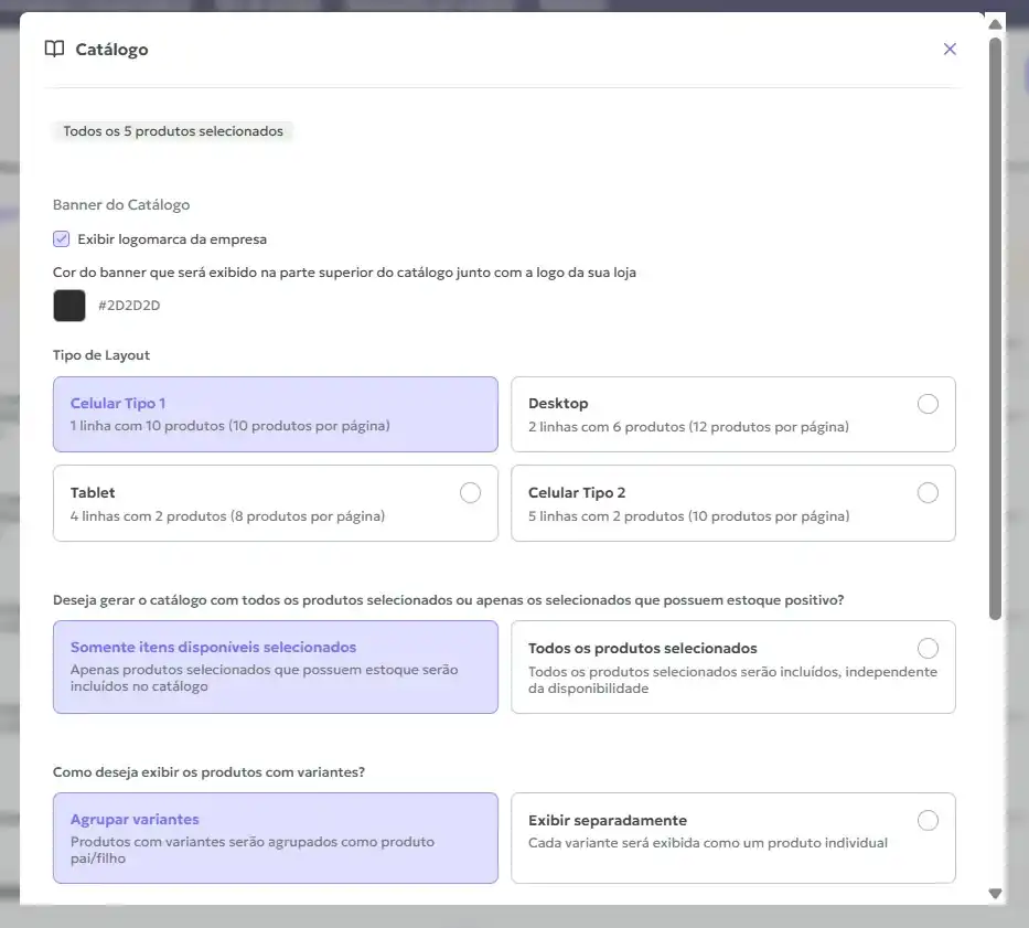Sistema Awise gerando catálogo
