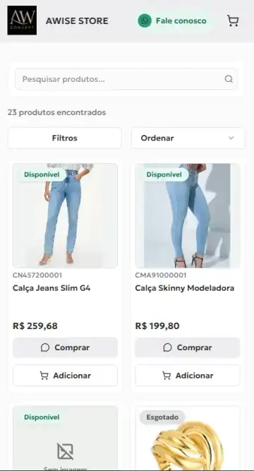 Catálogo Awise no celular em tela cheia