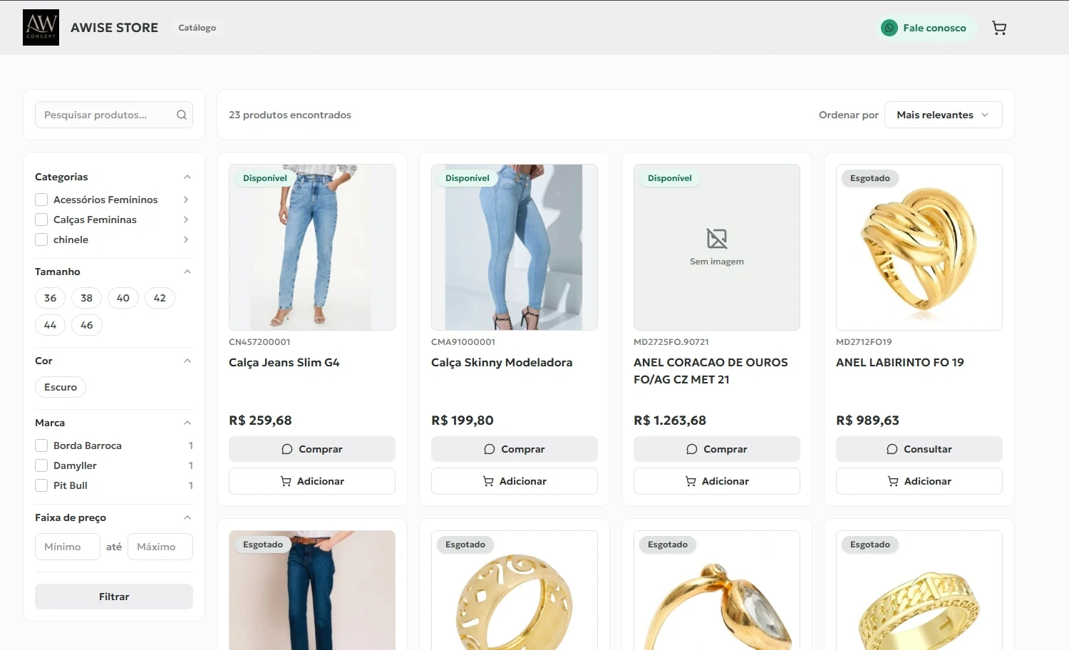 Vitrine real do catálogo digital Awise com produtos e preços